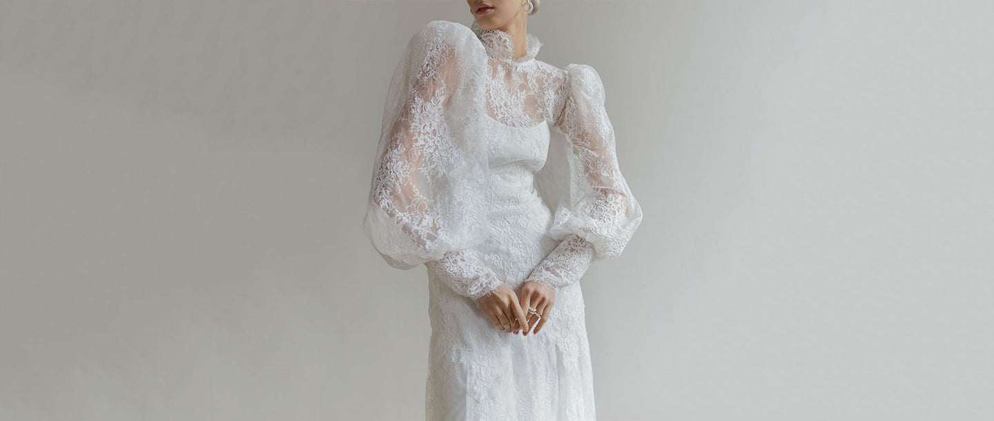 Custom lace wedding dress with bishop sleeves — Lutien Bridal